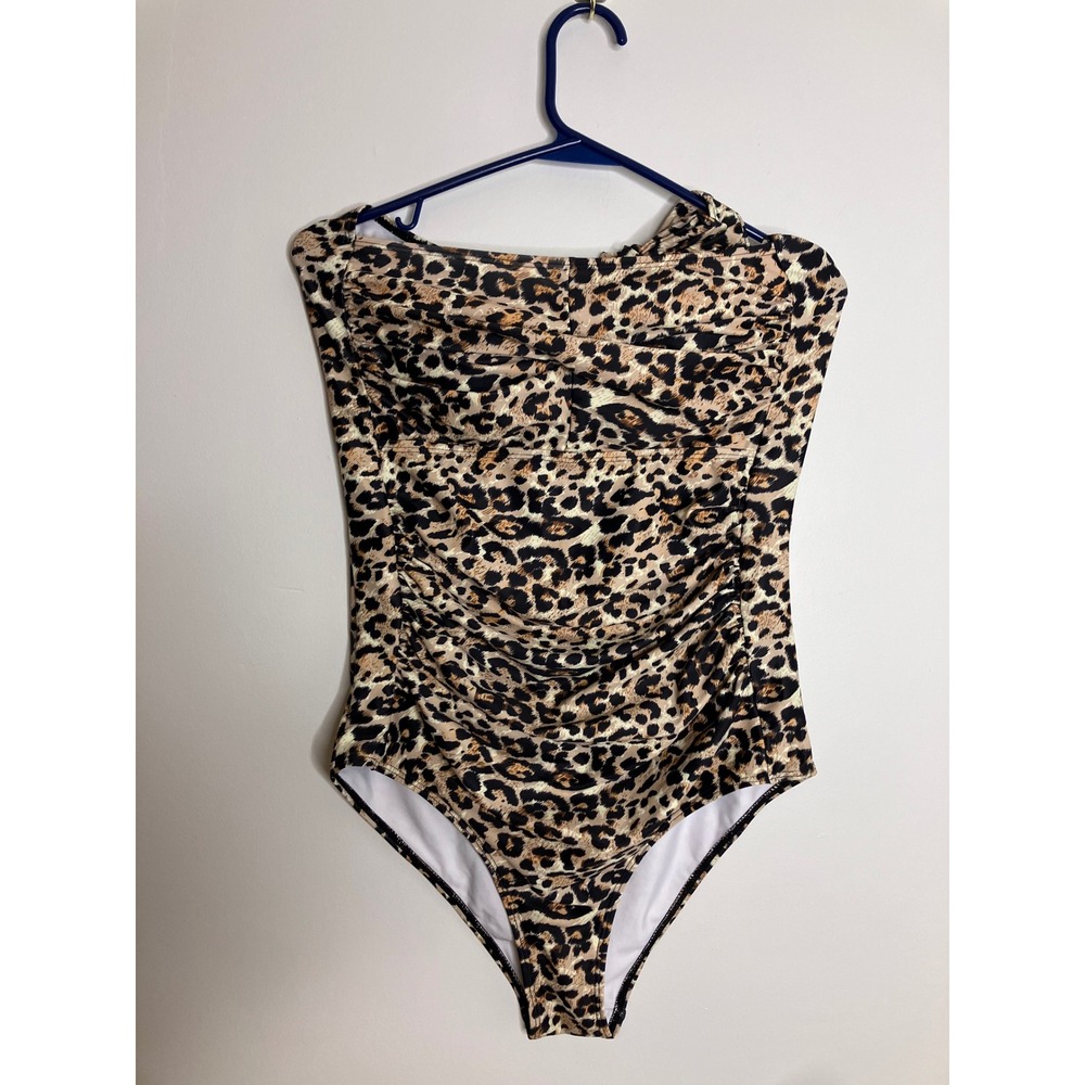 Unbranded One Piece Swimsuit Women L Brown Leopard Excellent Ruched Halter